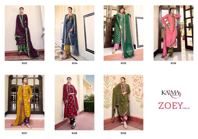 Karma Zoey 3 Heavy Fancy Wear Jacquard Designer Salwar Kameez Collection